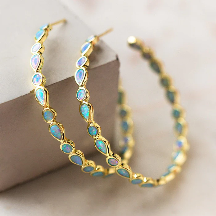 Vintage Blaue Opal Gold Ohrringe